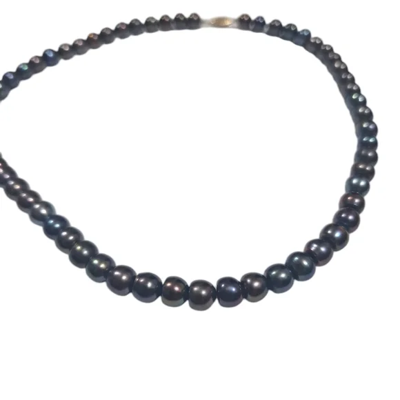 Vintage 10k Fish Hook Clasp 8mm Fresh Water Black Pearl Necklace 18" - Picture 4 of 12